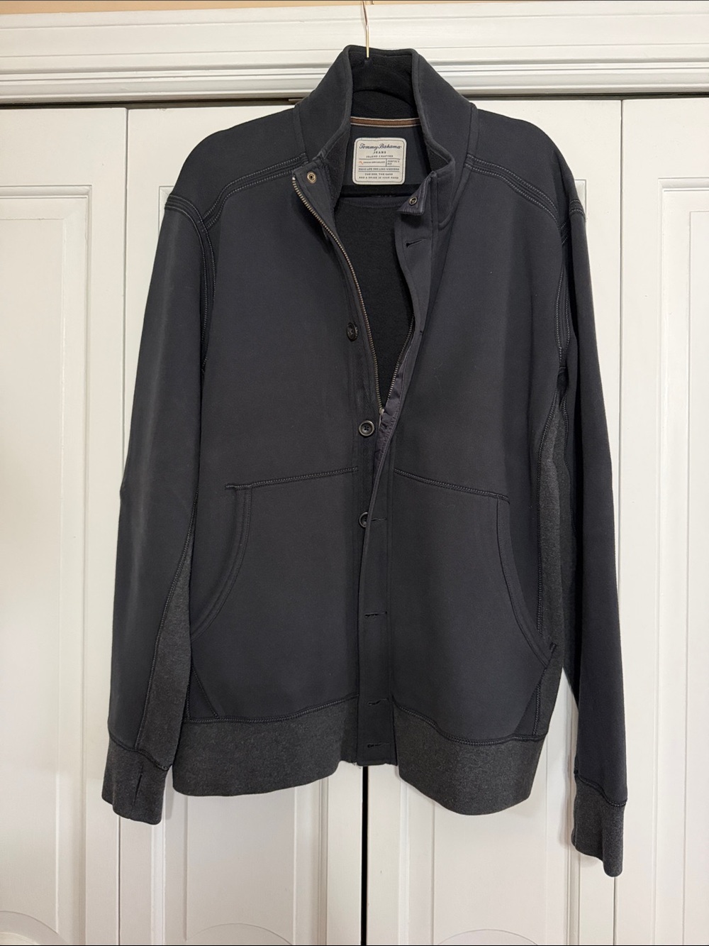 Tommy Bahama Black and Dark Gray Button-Front Men's Full Zip Sweater